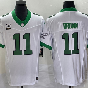 Men's Philadelphia Eagles #11 A. J. Brown White 2023 F.U.S.E. With C Patch Vapor Untouchable Stitched Football Jersey - Custom Name