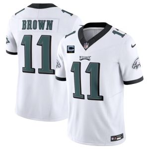 Men's Philadelphia Eagles #11 A. J. Brown White F.U.S.E With 2-Star C Patch Vapor Untouchable Limited Stitched Football Jersey - Custom Name