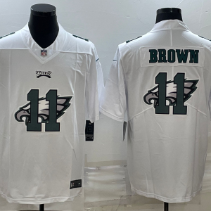 Men's Philadelphia Eagles #11 A. J. Brown White Shadow Logo Limited Stitched Jersey - Custom Name
