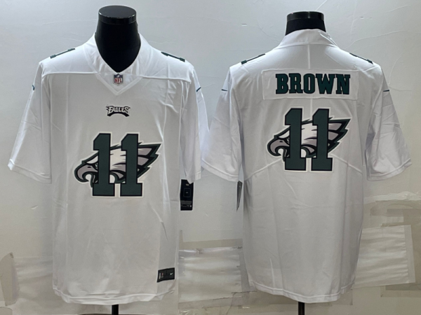 Men's Philadelphia Eagles #11 A. J. Brown White Shadow Logo Limited Stitched Jersey - Custom Name