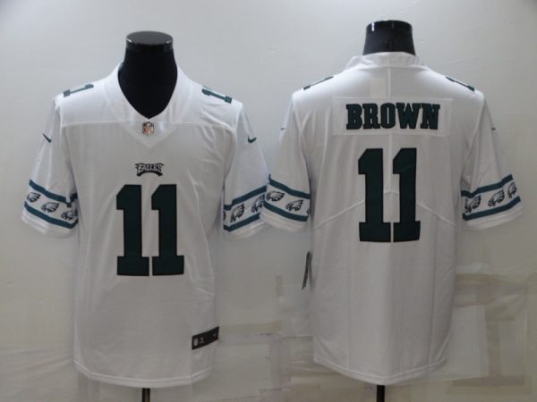 Men's Philadelphia Eagles #11 A. J. Brown White Team Logo Cool Edition Stitched Jersey - Custom Name