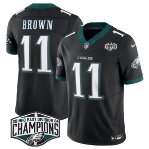 Men's Philadelphia Eagles #11 A.J. Brown Black 2024 New NFC East Champions F.U.S.E. Vapor Untouchable Limited Stitched Football Jersey - Custom Name