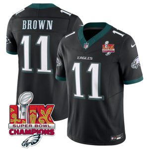 Men's Philadelphia Eagles #11 A.J. Brown Black 2025 Eagles Logo Super Bowl LIX Patch New F.U.S.E. Vapor Untouchable Limited Stitched Football Jersey - Custom Name
