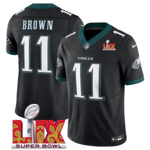 Men's Philadelphia Eagles #11 A.J. Brown Black F.U.S.E. 24 25 Super Bowl LIX Vapor Untouchable Limited Stitched Football Jersey - Custom Name