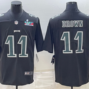 Men's Philadelphia Eagles #11 A.J. Brown Black Green Super Bowl LVII Patch Vapor Untouchable Limited Stitched Jersey - Custom Name