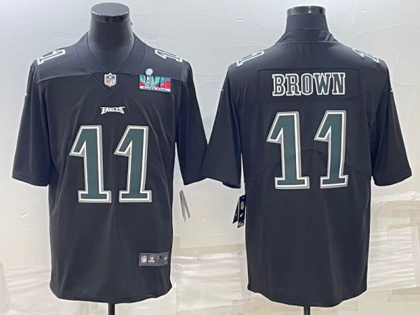 Men's Philadelphia Eagles #11 A.J. Brown Black Green Super Bowl LVII Patch Vapor Untouchable Limited Stitched Jersey - Custom Name