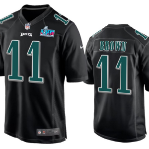 Men's Philadelphia Eagles #11 A.J. Brown Black Super Bowl LVII Patch Stitched Game Jersey - Custom Name