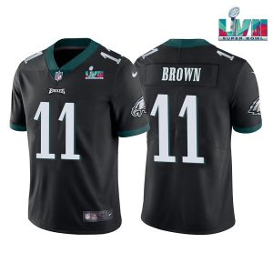 Men's Philadelphia Eagles #11 A.J. Brown Black Super Bowl LVII Patch Vapor Untouchable Limited Stitched Jersey - Custom Name