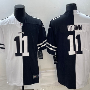 Men's Philadelphia Eagles #11 A.J. Brown Black & White Split Limited Stitched Jersey - Custom Name