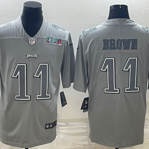 Men's Philadelphia Eagles #11 A.J. Brown Gray Super Bowl LVII Patch Atmosphere Fashion Stitched Jersey - Custom Name