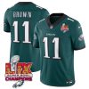 Men's Philadelphia Eagles #11 A.J. Brown Green 2025 Eagles Logo Super Bowl LIX Patch New F.U.S.E. Vapor Untouchable Limited Stitched Football Jersey - Custom Name