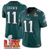 Men's Philadelphia Eagles #11 A.J. Brown Green F.U.S.E. 24 25 Super Bowl LIX Vapor Untouchable Limited Stitched Football Jersey - Custom Name