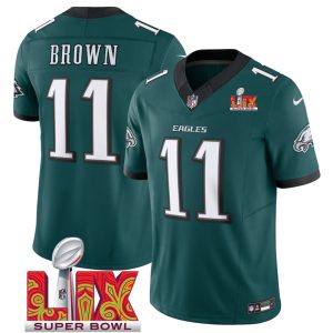 Men's Philadelphia Eagles #11 A.J. Brown Green F.U.S.E. 24 25 Super Bowl LIX Vapor Untouchable Limited Stitched Football Jersey - Custom Name