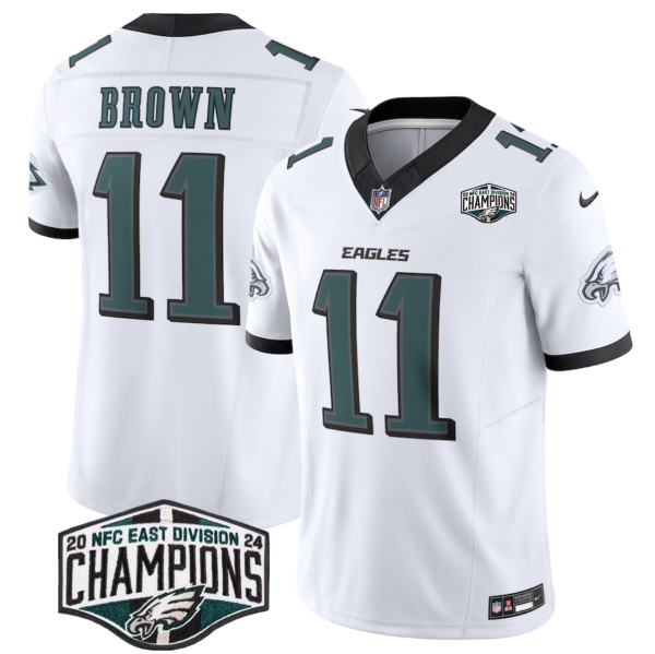 Men's Philadelphia Eagles #11 A.J. Brown White 2024 New NFC East Champions F.U.S.E. Vapor Untouchable Limited Stitched Football Jersey - Custom Name