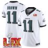 Men's Philadelphia Eagles #11 A.J. Brown White F.U.S.E. 24 25 Super Bowl LIX Vapor Untouchable Limited Stitched Football Jersey - Custom Name