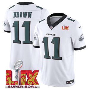 Men's Philadelphia Eagles #11 A.J. Brown White F.U.S.E. 24 25 Super Bowl LIX Vapor Untouchable Limited Stitched Football Jersey - Custom Name