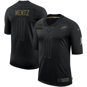 Men's Philadelphia Eagles #11 Carson Wentz Black NFL 2020 Salute To Service Limited Stitched Jersey - Custom Name
