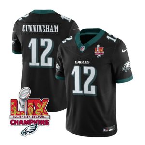 Men's Philadelphia Eagles #12 Randall Cunningham Black 2025 Eagles Logo Super Bowl LIX Patch New F.U.S.E. Vapor Limited Stitched Football Jersey - Custom Name