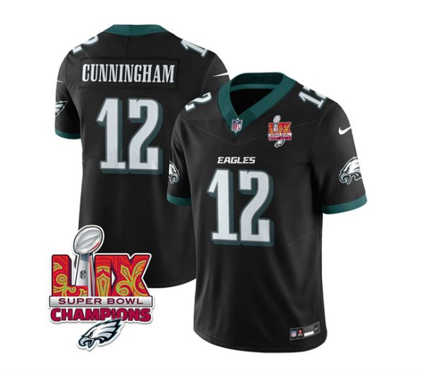 Men's Philadelphia Eagles #12 Randall Cunningham Black 2025 Eagles Logo Super Bowl LIX Patch New F.U.S.E. Vapor Limited Stitched Football Jersey - Custom Name