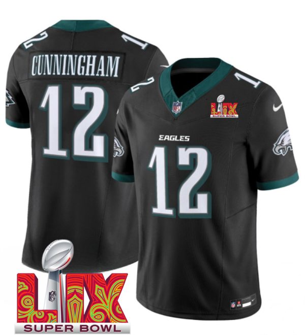 Men's Philadelphia Eagles #12 Randall Cunningham Black F.U.S.E. 24 25 Super Bowl LIX Vapor Untouchable Limited Stitched Football Jersey - Custom Name