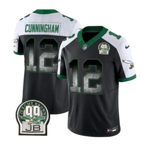 Men's Philadelphia Eagles #12 Randall Cunningham Black White 2023 F.U.S.E. Throwback Vapor Untouchable Limited Stitched Football Jersey - Custom Name