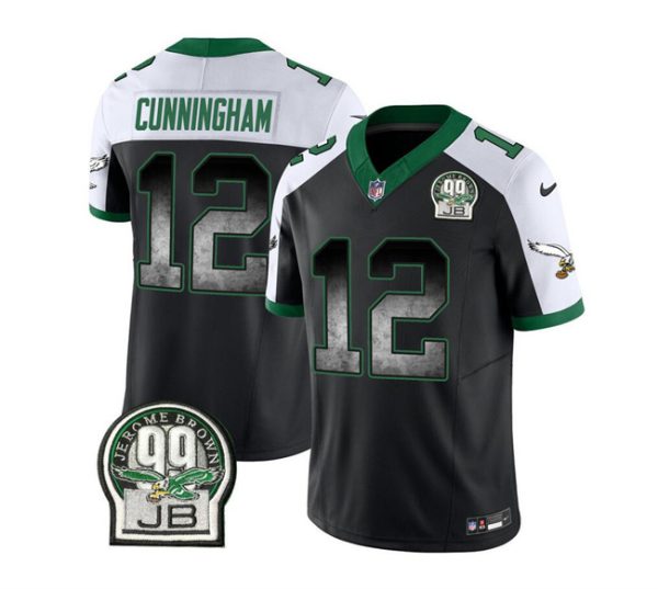 Men's Philadelphia Eagles #12 Randall Cunningham Black White 2023 F.U.S.E. Throwback Vapor Untouchable Limited Stitched Football Jersey - Custom Name