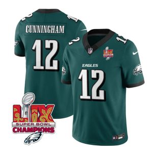 Men's Philadelphia Eagles #12 Randall Cunningham Green 2025 Eagles Logo Super Bowl LIX Patch New F.U.S.E. Vapor Limited Stitched Football Jersey - Custom Name