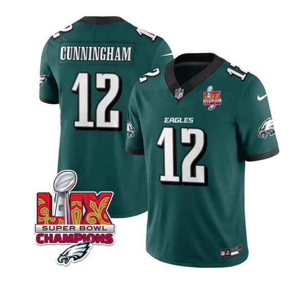 Men's Philadelphia Eagles #12 Randall Cunningham Green 2025 Eagles Logo Super Bowl LIX Patch New F.U.S.E. Vapor Limited Stitched Football Jersey - Custom Name