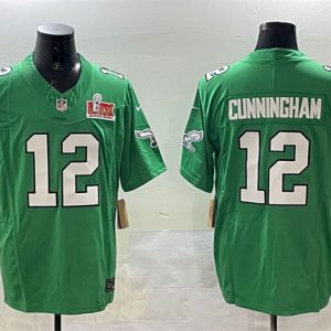 Men's Philadelphia Eagles #12 Randall Cunningham Green 2025 Super Bowl LIX Patch F.U.S.E. Throwback Vapor Untouchable Limited Stitched Football Jersey - Custom Name