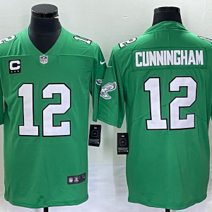 Men's Philadelphia Eagles #12 Randall Cunningham Green With C Patch Stitched Football Jersey - Custom Name