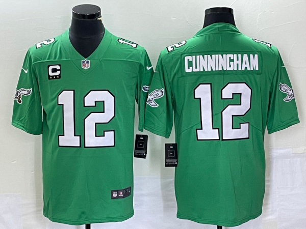 Men's Philadelphia Eagles #12 Randall Cunningham Green With C Patch Stitched Football Jersey - Custom Name