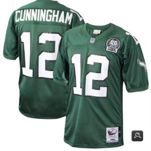 Men's Philadelphia Eagles #12 Randall Cunningham Kelly Green Mitchell & Ness 1992 Throwback Stitched Football Jersey - Custom Name