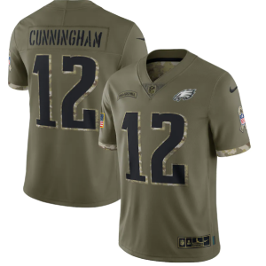 Men's Philadelphia Eagles #12 Randall Cunningham Olive 2022 Salute To Service Limited Stitched Jersey - Custom Name