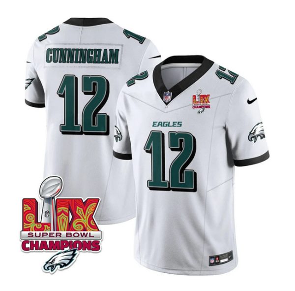 Men's Philadelphia Eagles #12 Randall Cunningham White 2025 Eagles Logo Super Bowl LIX Patch New F.U.S.E. Vapor Limited Stitched Football Jersey - Custom Name