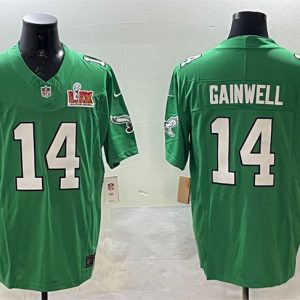 Men's Philadelphia Eagles #14 Kenneth Gainwell Green 2025 Super Bowl LIX Patch F.U.S.E. Throwback Vapor Untouchable Limited Stitched Football Jersey - Custom Name