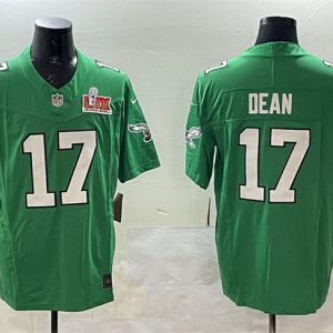 Men's Philadelphia Eagles #17 Nakobe Dean Green 2025 Super Bowl LIX Patch F.U.S.E. Throwback Vapor Untouchable Limited Stitched Football Jersey - Custom Name