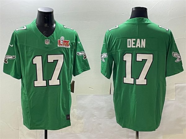 Men's Philadelphia Eagles #17 Nakobe Dean Green 2025 Super Bowl LIX Patch F.U.S.E. Throwback Vapor Untouchable Limited Stitched Football Jersey - Custom Name