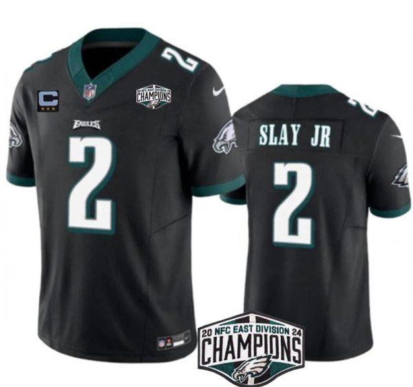 Men's Philadelphia Eagles #2 Darius Slay JR Black 2024 NFC East Champions With 3-Star C Patch F.U.S.E. Vapor Untouchable Limited Stitched Football Jersey - Custom Name