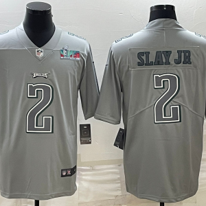 Men's Philadelphia Eagles #2 Darius Slay JR Gray Super Bowl LVII Patch Atmosphere Fashion Stitched Jersey - Custom Name