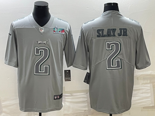 Men's Philadelphia Eagles #2 Darius Slay JR Gray Super Bowl LVII Patch Atmosphere Fashion Stitched Jersey - Custom Name