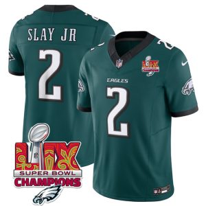 Men's Philadelphia Eagles #2 Darius Slay JR Green 2025 Eagles Logo Super Bowl LIX Patch New F.U.S.E. Vapor Limited Stitched Football Jersey - Custom Name
