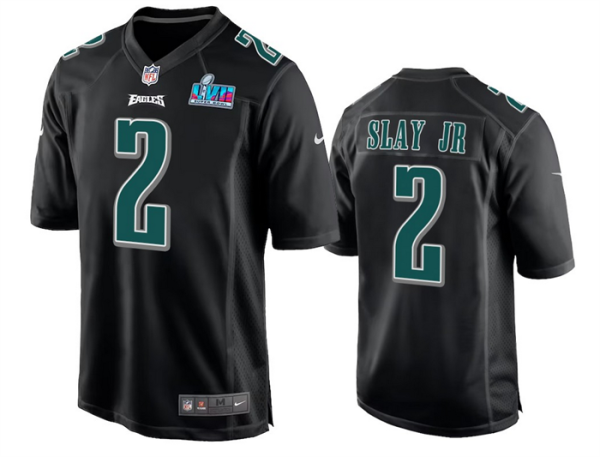 Men's Philadelphia Eagles #2 Darius Slay Jr. Black Super Bowl LVII Patch Stitched Game Jersey - Custom Name