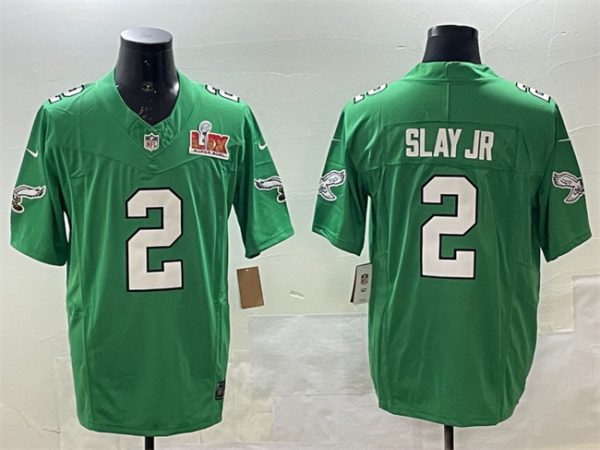 Men's Philadelphia Eagles #2 Darius Slay Jr. Green 2025 Super Bowl LIX Patch F.U.S.E. Throwback Vapor Untouchable Limited Stitched Football Jersey - Custom Name