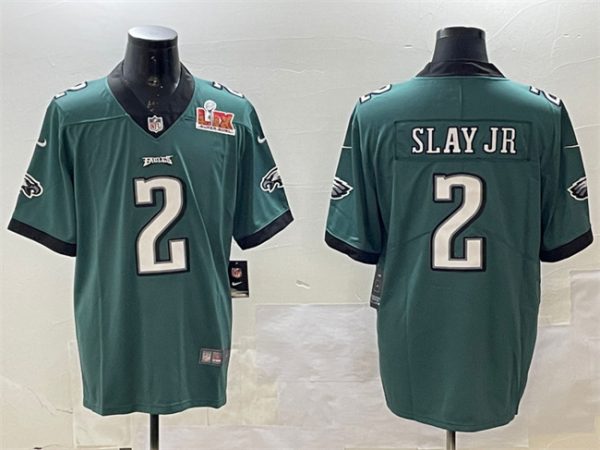Men's Philadelphia Eagles #2 Darius Slay Jr. Green 2025 Super Bowl LIX Patch Vapor Untouchable Limited Stitched Football Jersey - Custom Name