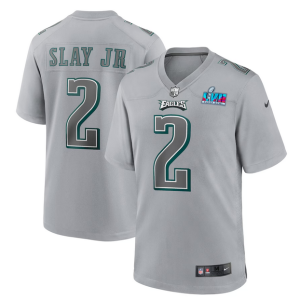 Men's Philadelphia Eagles #2 Darius Slay Jr. Grey Super Bowl LVII Patch Atmosphere Fashion Stitched Game Jersey - Custom Name