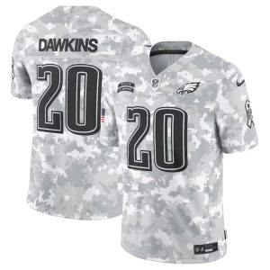 Men's Philadelphia Eagles #20 Brian Dawkins 2024 F.U.S.E Arctic Camo Salute to Service Limited Stitched Football Jersey - Custom Name