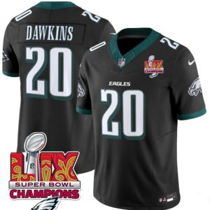 Men's Philadelphia Eagles #20 Brian Dawkins Black 2025 Eagles Logo Super Bowl LIX Patch New F.U.S.E. Vapor Limited Stitched Football Jersey - Custom Name