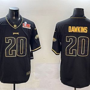 Men's Philadelphia Eagles #20 Brian Dawkins Black Gold 2025 Super Bowl LIX Patch Salute To Service Vapor Untouchable Limited Stitched Football Jersey - Custom Name