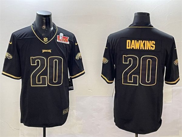 Men's Philadelphia Eagles #20 Brian Dawkins Black Gold 2025 Super Bowl LIX Patch Salute To Service Vapor Untouchable Limited Stitched Football Jersey - Custom Name