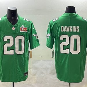 Men's Philadelphia Eagles #20 Brian Dawkins Green 2025 Super Bowl LIX Patch F.U.S.E. Throwback Vapor Untouchable Limited Stitched Football Jersey - Custom Name